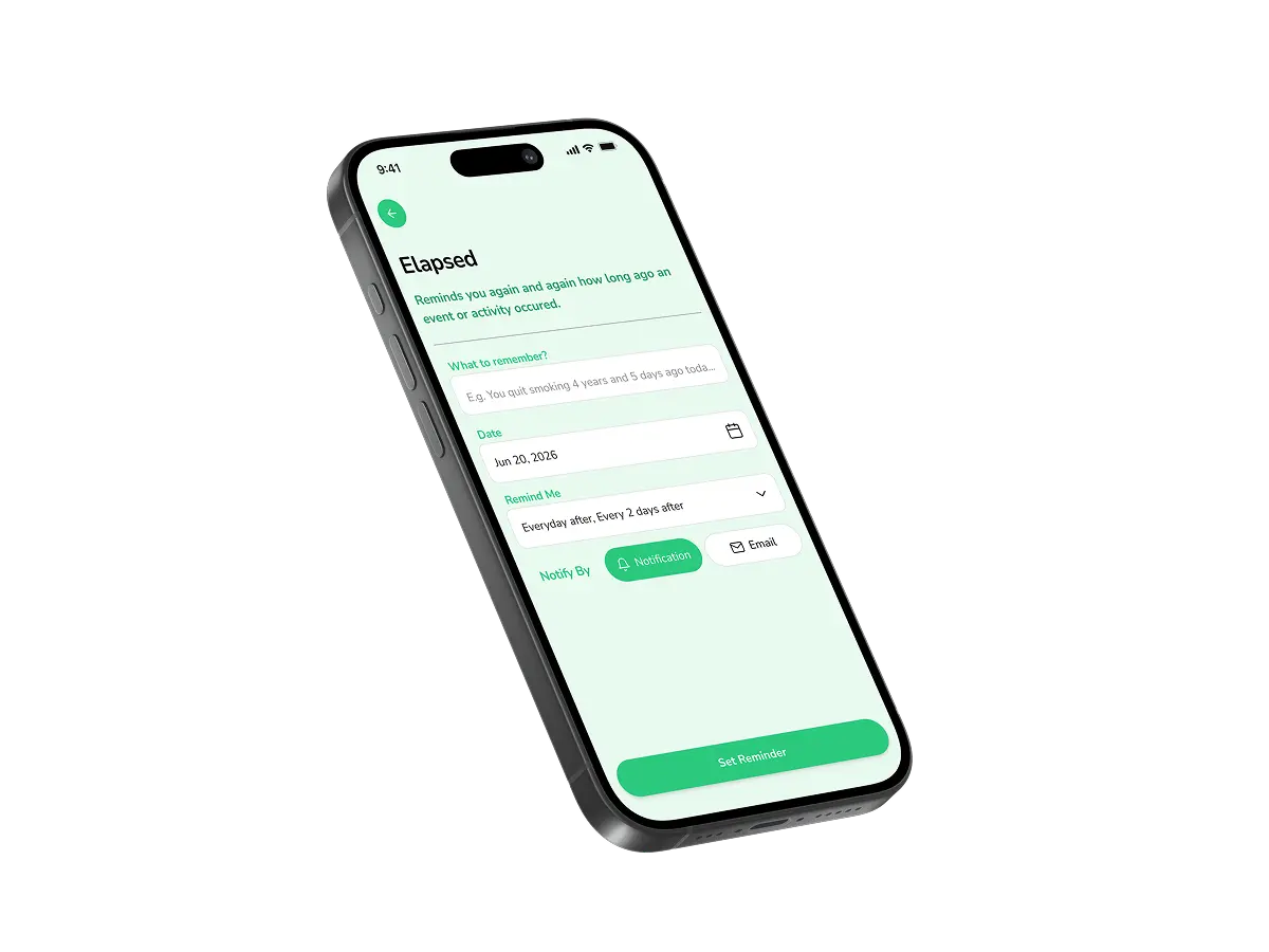 iPhone showing an Elapsed reminder tracking form